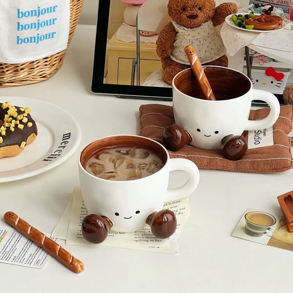 Chubby Two-Legged Mug + Baguette Stirrer Set
